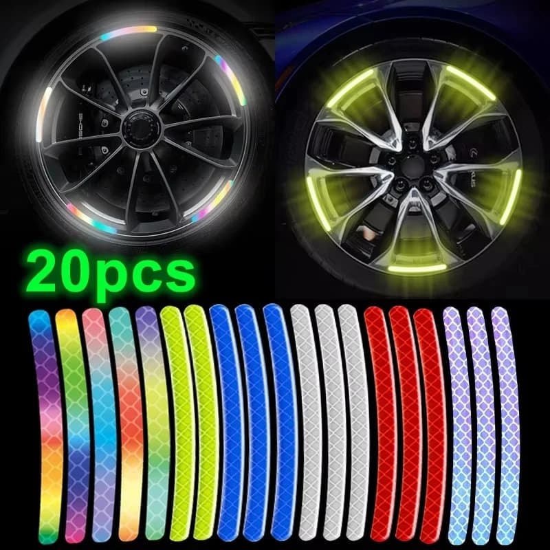20/60 Pezzi Adesivi Riflettenti per Cerchioni, Strisce Decorative Antigraffio per Carrozzeria Auto, Nastro di Avvertimento per Auto, Moto, Biciclette