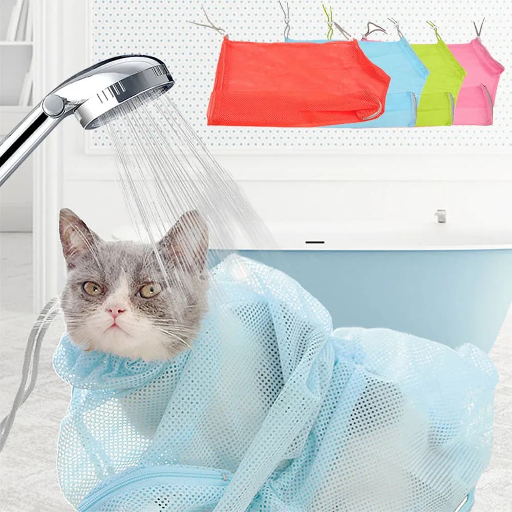 Borsa da bagno per toelettatura per gatti in rete borse per il lavaggio dei gatti regolabili per animali domestici rifinitura delle unghie per animali domestici iniezione di ritenuta per morso antigraffio 1PC