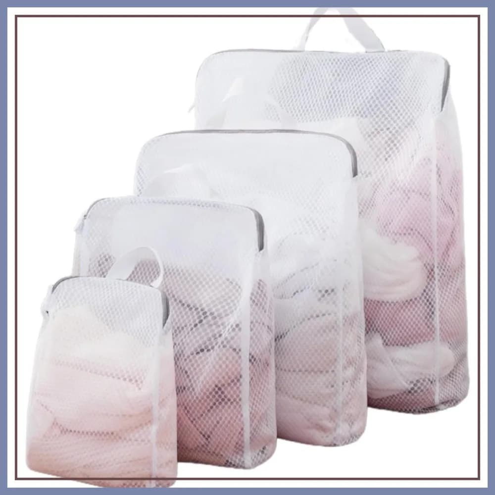 4 sacchetti per biancheria in rete con manici per appendere - Sacchetti per lavaggio con cerniera resistenti per capi delicati, scarpe e vestiti voluminosi - Design pieghevole salvaspazio
