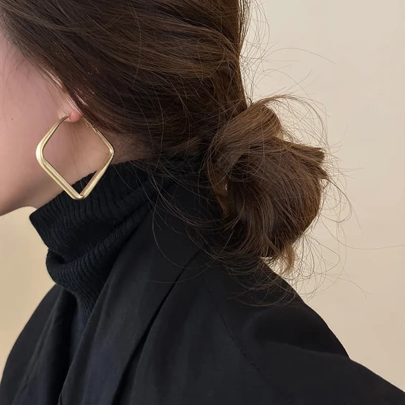 Orecchini pendenti a goccia quadrati geometrici con ciondolo per donna Regalo di gioielli con orecchini a cerchio in acciaio inossidabile color oro
