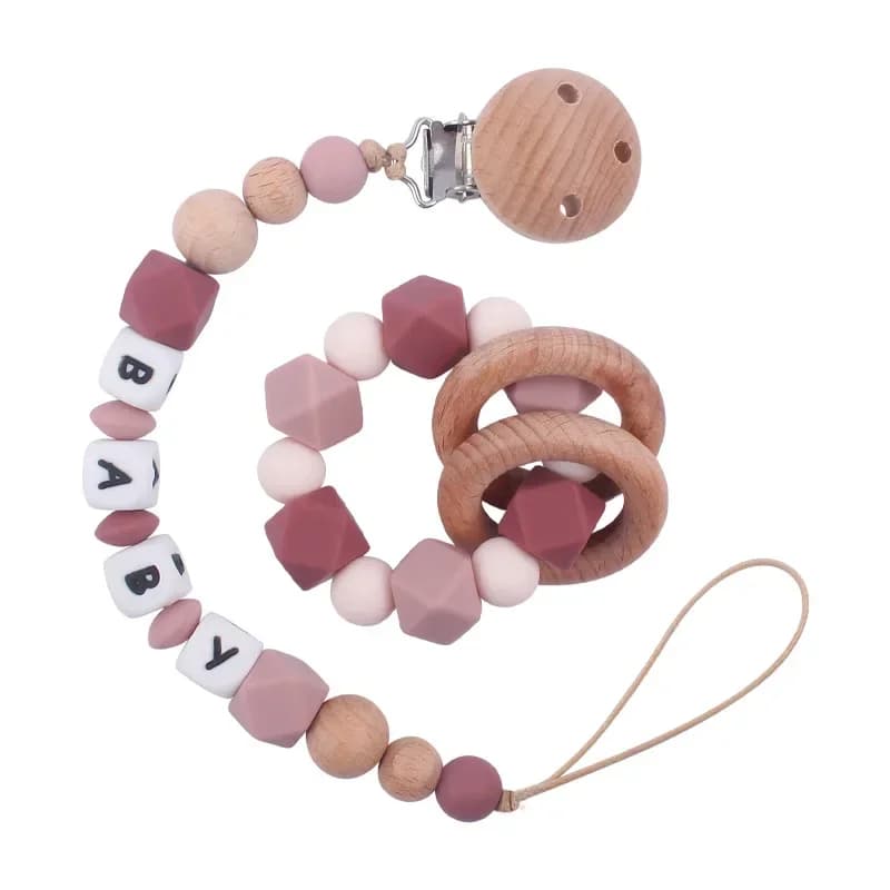2ps Personalized Baby Puppy Clip Custom Name Silicone Letter Wallet Chains for Nipples Baby Feed Bracelet Toy for Teeth