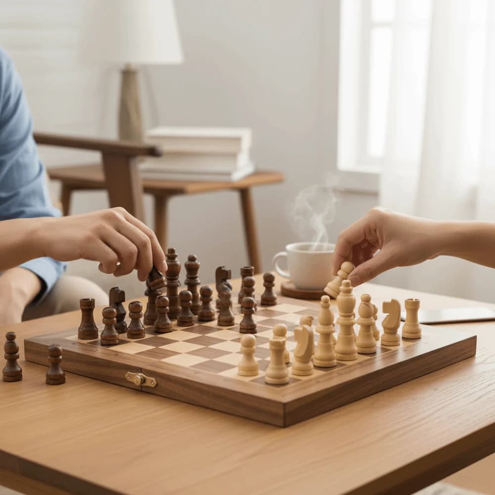 Wooden Material Wooden Chessmen Classic Design Beige And Dark Brown Staunton Chess Set Smooth Finish International Chess Adult