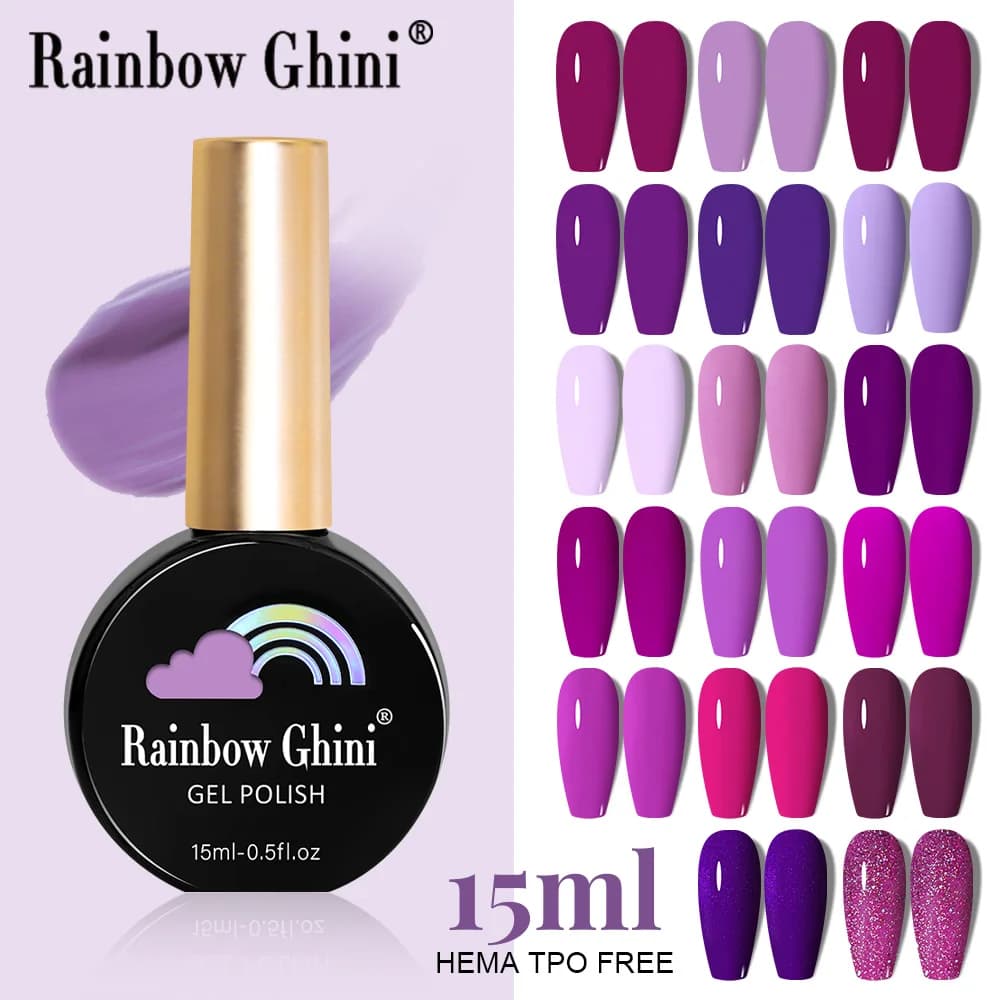 RG 15ml 17 colori serie viola smalto gel per unghie semi-permanente smalto viola ricco smalto gel glitter viola per manicure