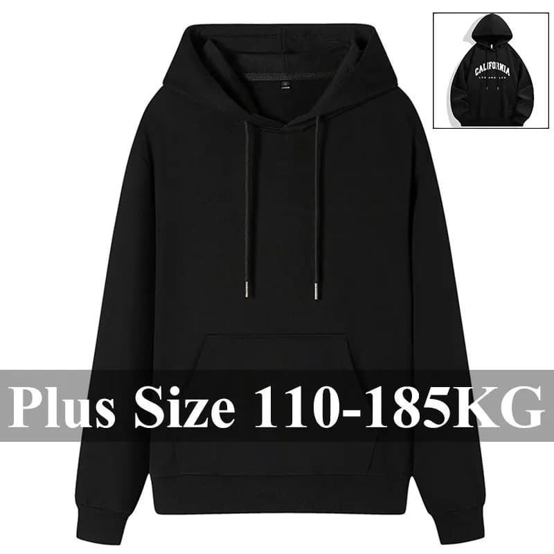 Felpe con cappuccio in cotone 100% da uomo Plus Size 110KG-185KG Pullover Felpa allentata Comodo Casual Nero Top Abbigliamento maschile 1XL-7XL