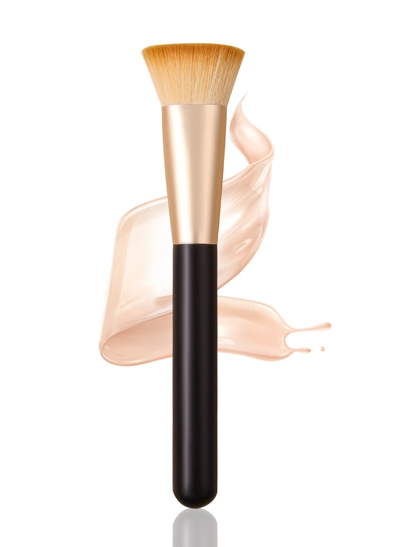 Foundation Brush,Black Wooden Handle,Flat-top brush style,For Streak-Free Seamless Liquid Base Makeup
