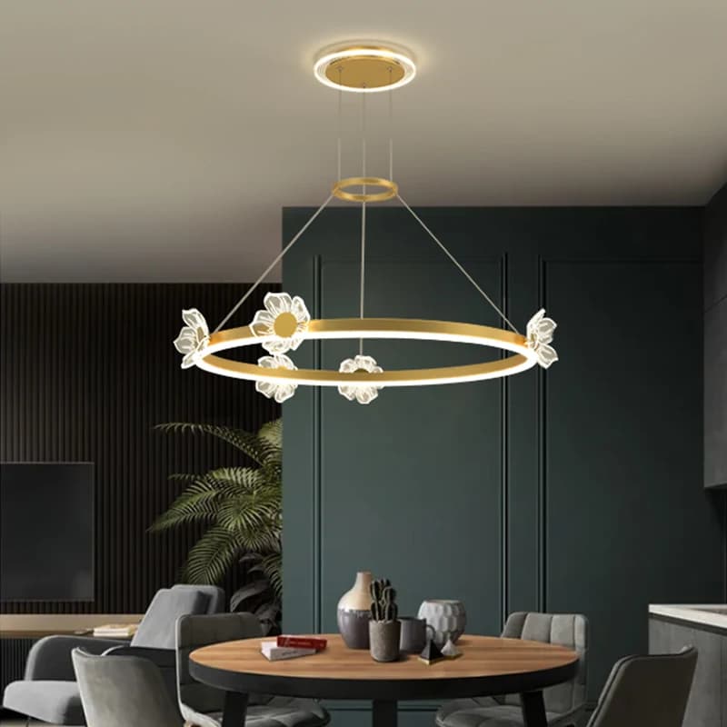 Lampade a sospensione nordiche anello in oro lampadario a LED di lusso moderno per camera da letto soggiorno ristorante lampade di Design a farfalla in acrilico