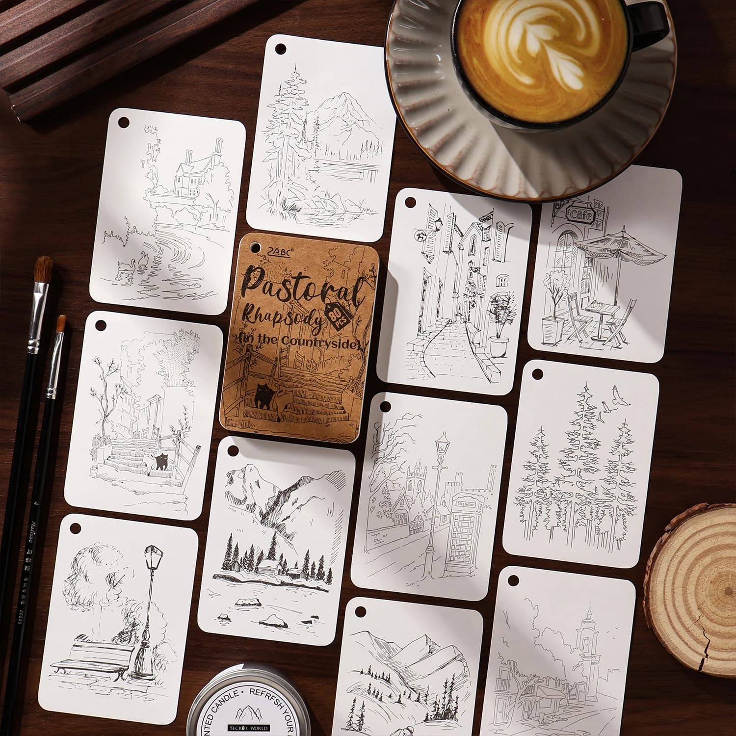 80pc Paper Wilderness Series Artistic Drawing Practice Book Landscape Tracing & Pen Control Coloring Book Adult Sketch Album Art