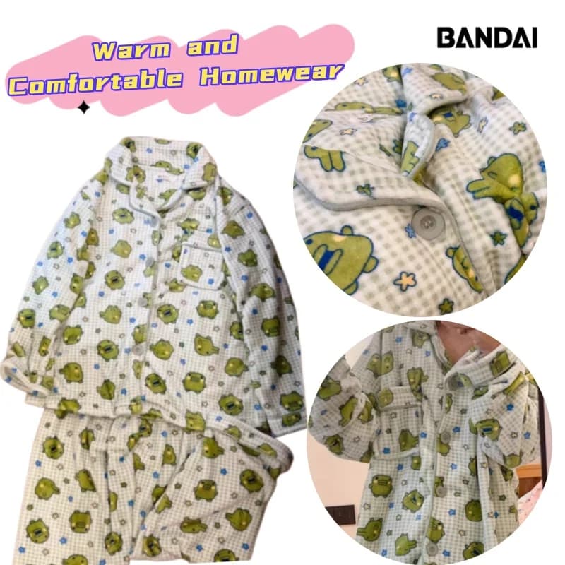 Nuovo Pigiama Tamagotchi Caldo, Morbido e Confortevole in Pile Corallo, Abbigliamento Esterno da Donna con Cartoni Animati, Vestiti per Casa Autunno e Inverno