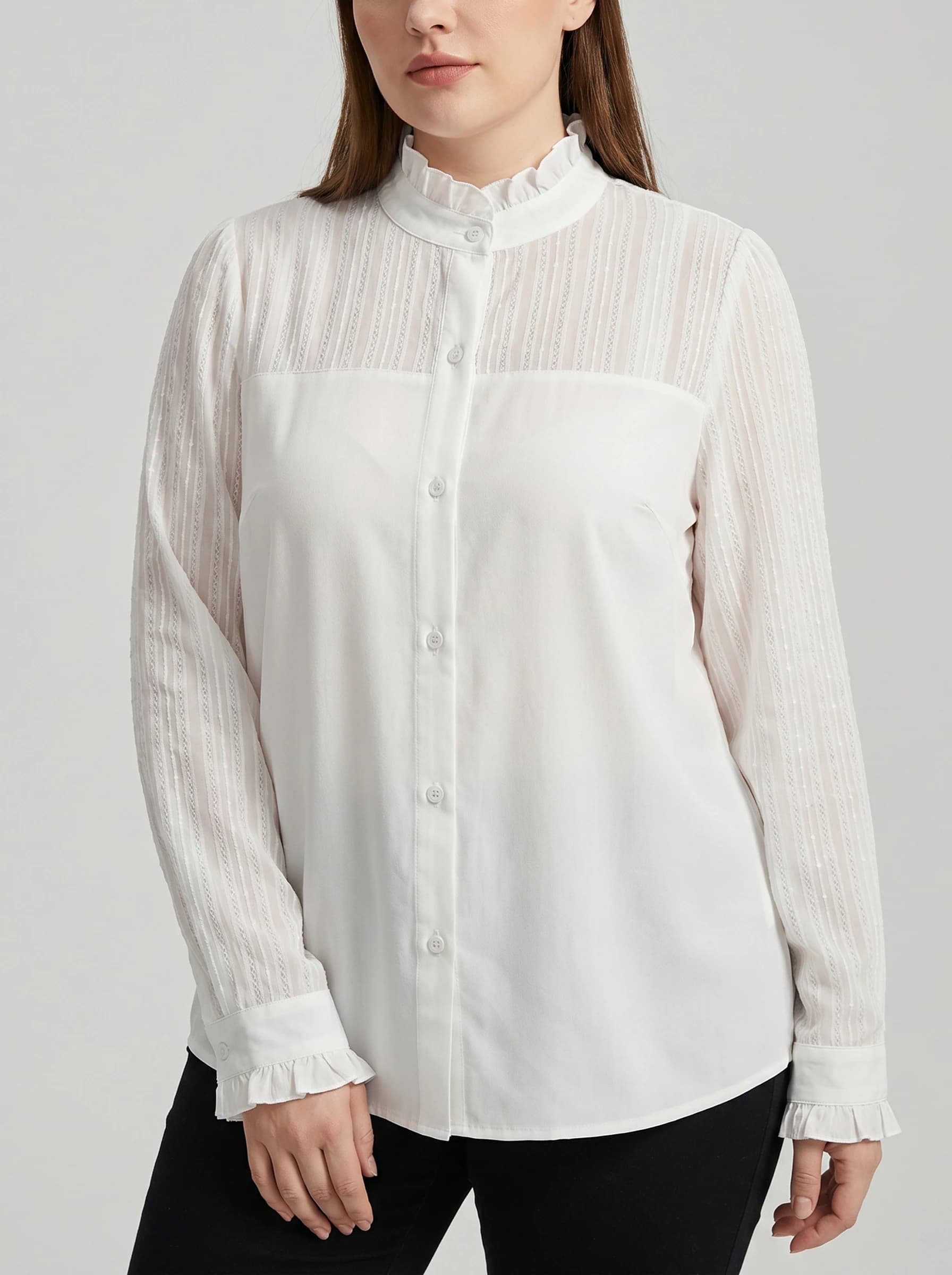 Rosa fera Plus Size Women Shirt Collar Long Sleeve Button Blouse Loose Fit Top Elegant Basic Style