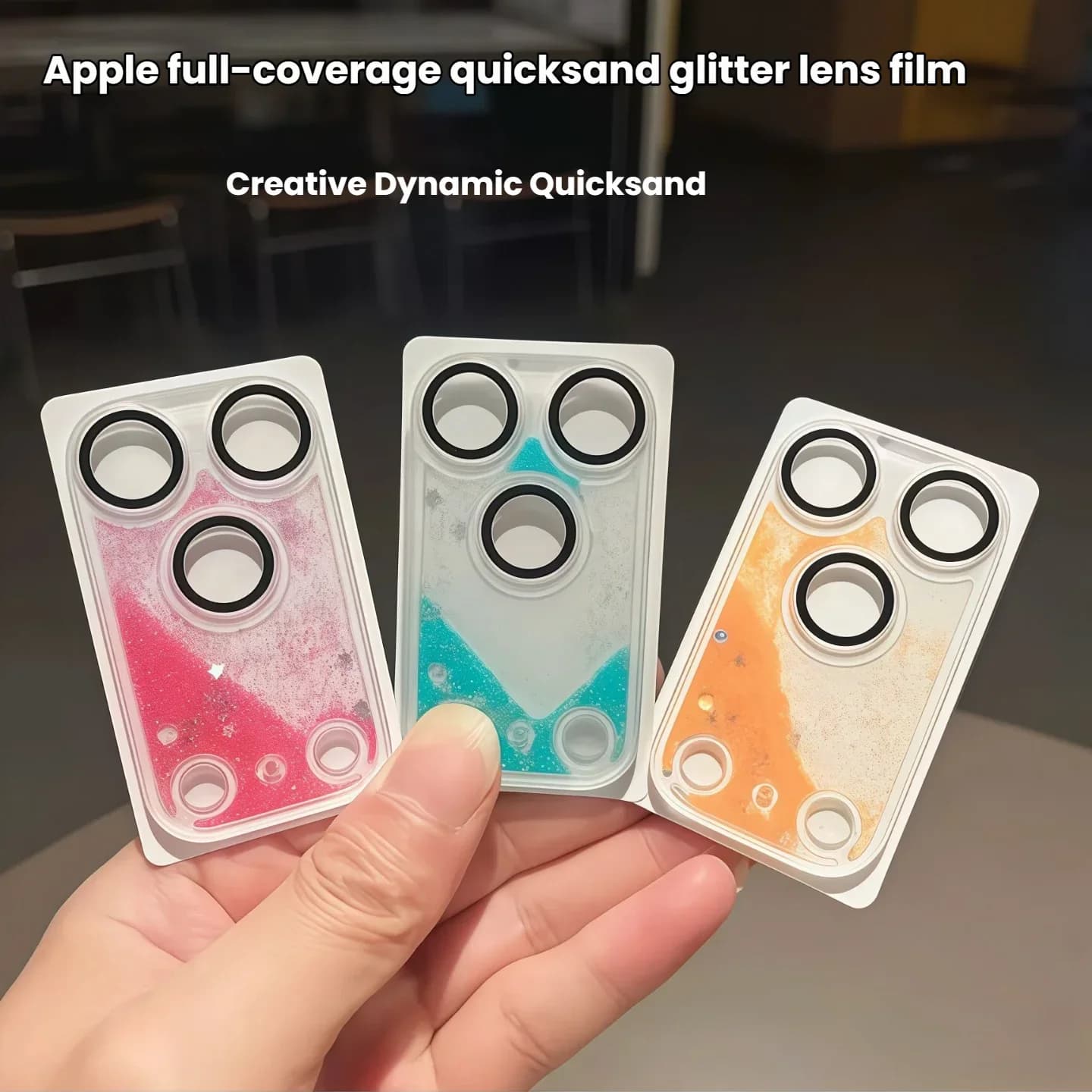 Full Cover Bling Glitter For iPhone 17 pro Max Sand Armor Lens Film Full Coverage Anti-Drop AR Coated Dynamic Lens Protection
