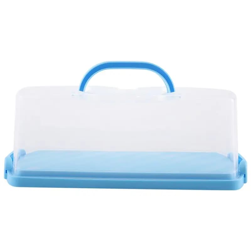 AS63-Portable Bread Box With Handle Loaf Cake Container Plastic Rectangular Food Storage Keeper Carrier 13Inch Translucent Dome