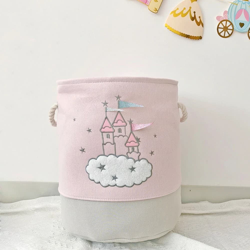 Large basket for pink linen, baby toys basket, with handles, folding, cute cartoon, castle, kindergarten basket, gift basket