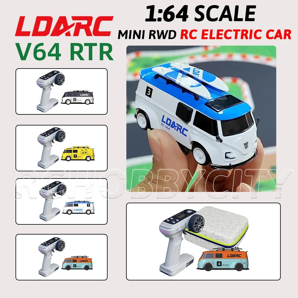 LDARC 1/64 V64 RTR RWD RC Auto telecomandata elettrica Mini simulazione in miniatura Modello RC Pane Auto da corsa Giocattolo GIOCARE ANYWHERE