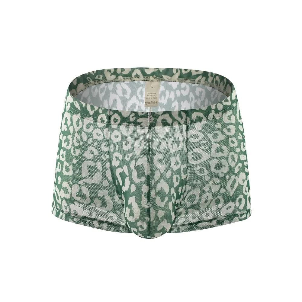 Boxer da Uomo Traspiranti con Stampa Leopardata, Sottili, in Rete Trasparente, Senza Cuciture, ad Asciugatura Rapida, in Seta Ghiaccio, Estivi