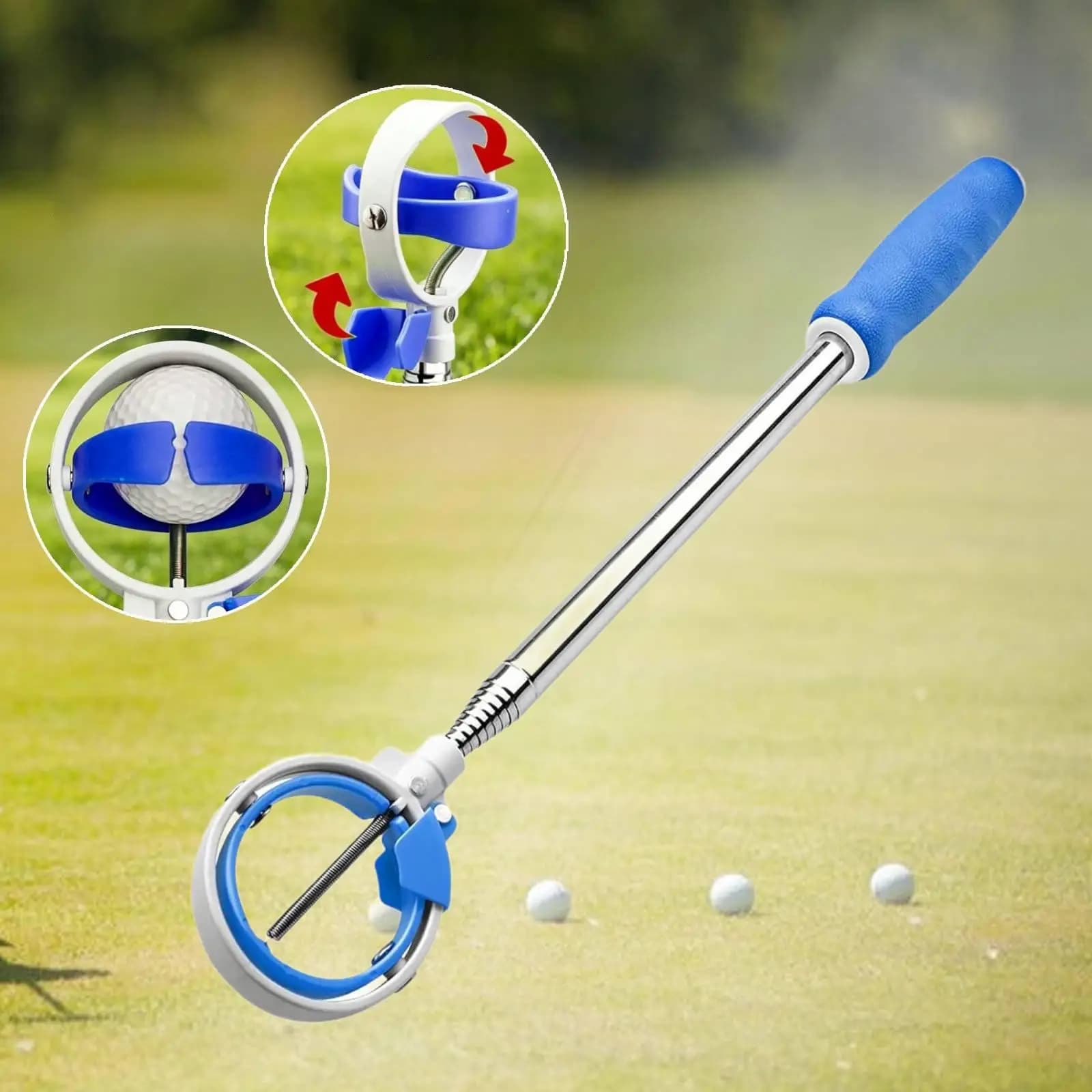 Golf Gadget Ball Retriever Comfortable Grip Anti Slip Picker Reinforced Structure for Bunkers Rough and Fairway Finds