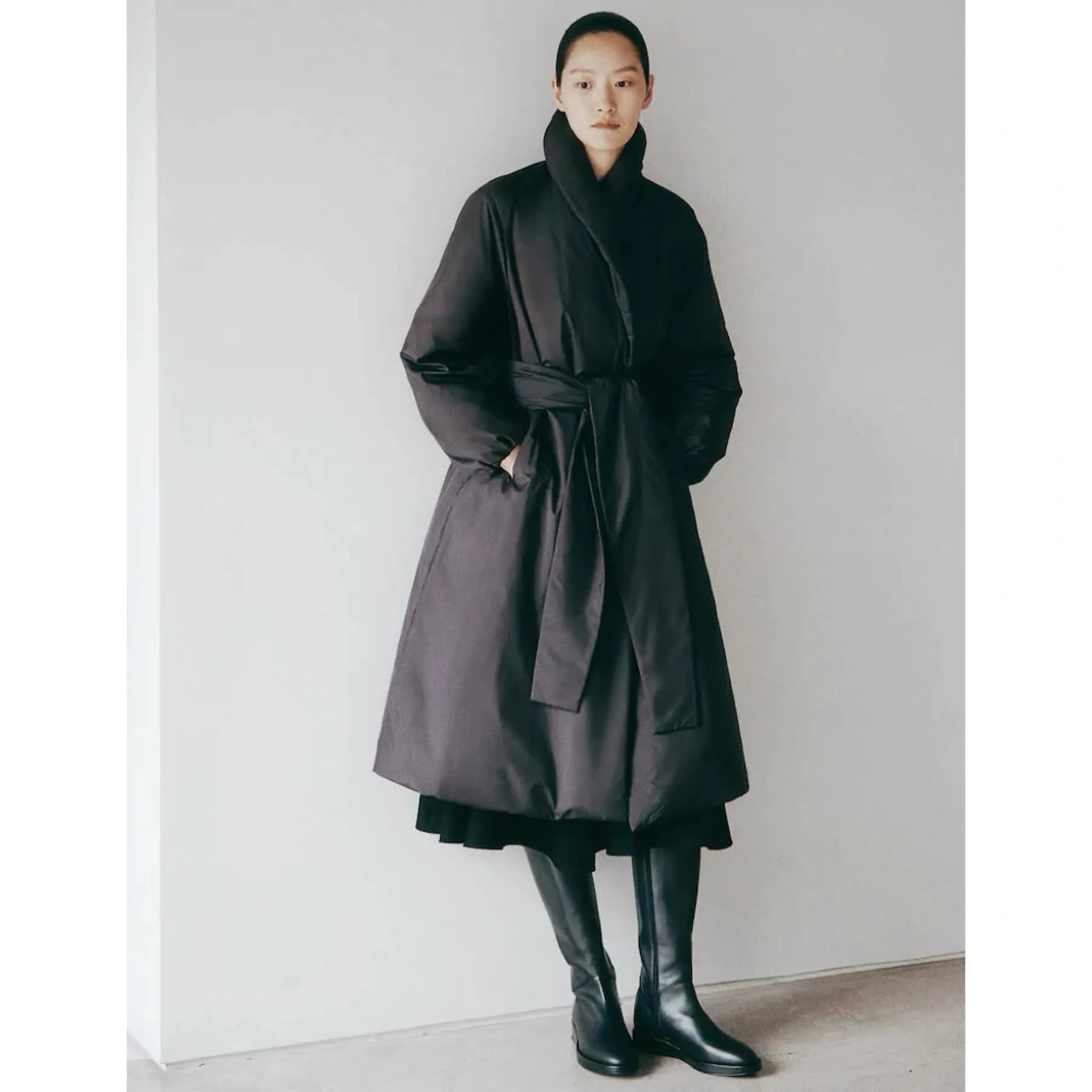 Warm Casual Lemon Cheese LEB25 Winter Coat Deep V Waist Belt Robe Style down Jacket Long Sleeve Suit Collar Medium Length