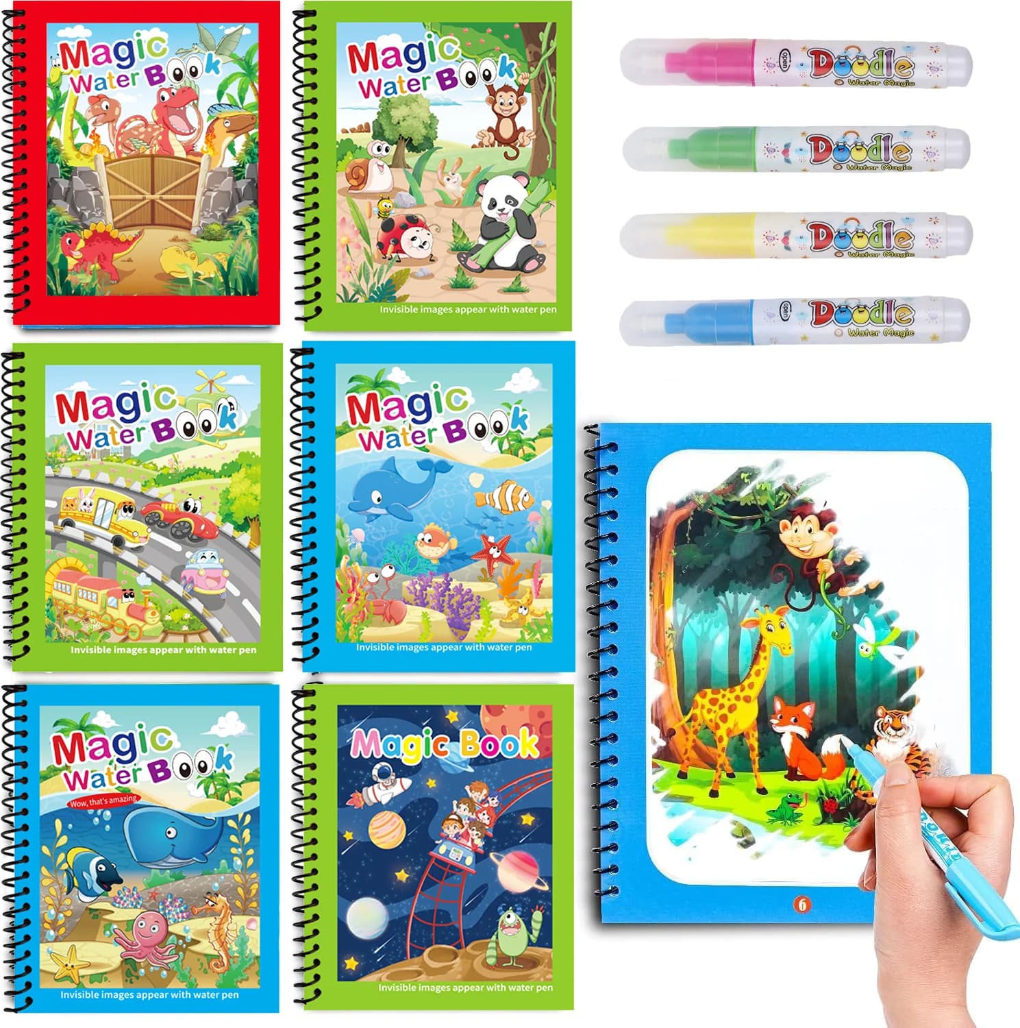 1pc Reusable Water Drawing Book Magic Water Book Mess-Free Magic Painting Pad with Refillable Water Pen Learning Education Toy