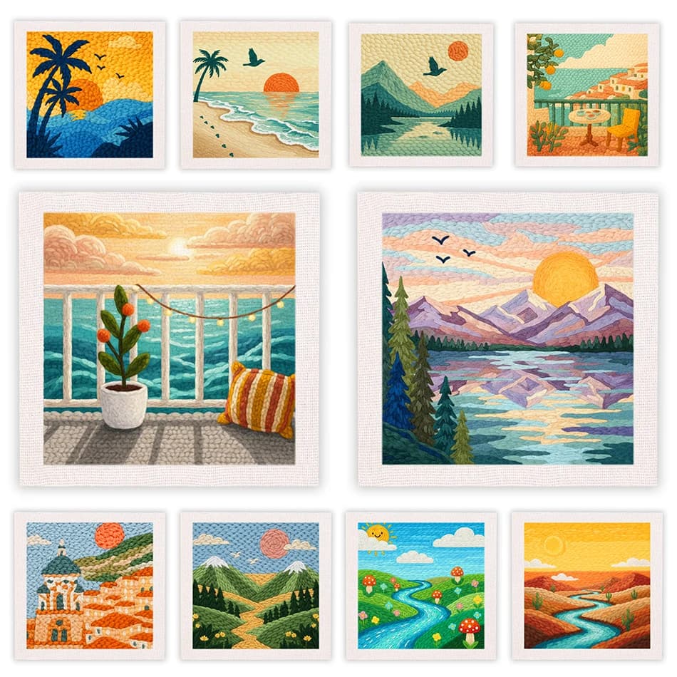 CHENISTORY embroidery punch needle Landscape Pattern Small Crafts Tufting Poetcore Aesthetic needlework creativity 25x25cm Frame