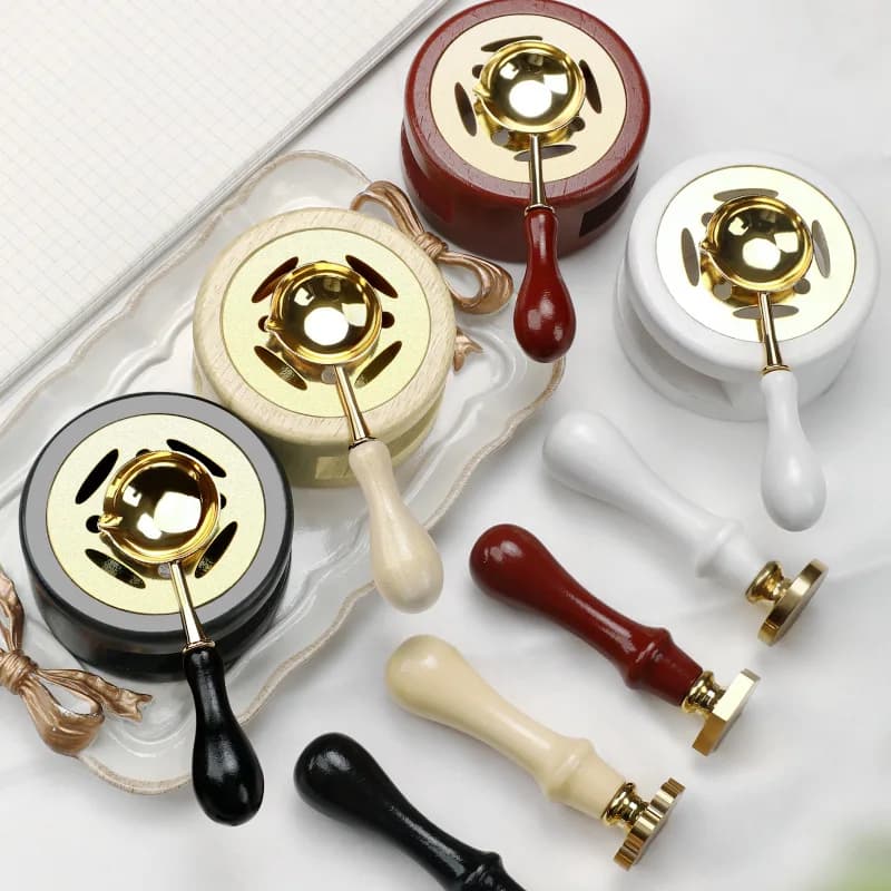 2/3pcs Wax Seal Set Wood Wax Melting Lacquer Furnace With /Spoon/Handle Wax Bead Melting Heater Wax Pot Heater For Stamp Craft