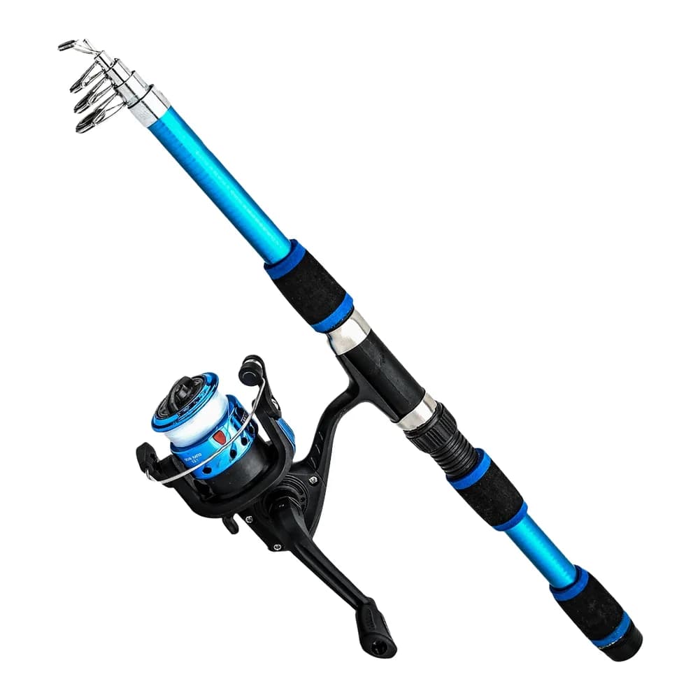 Canna da Pesca da Viaggio 1,8m Telescopica in Fibra di Vetro con Impugnatura Comfort in EVA e Mulinello per Laghi, Fiumi e Oceani