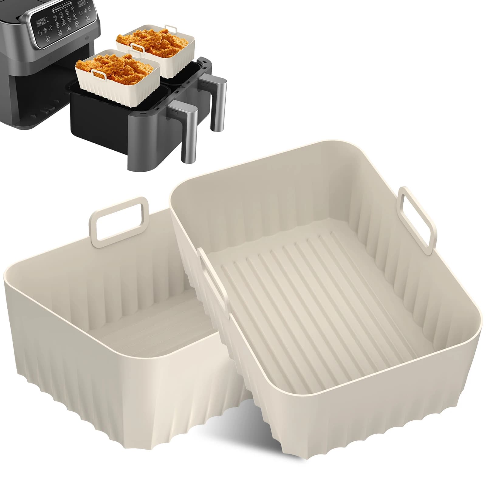 2-piece Air Frying Silicone Fryer with Handle Reusable Silicone Air Fryer Tray Machine Rectangular Air Fryer Silicone Heat Resistant