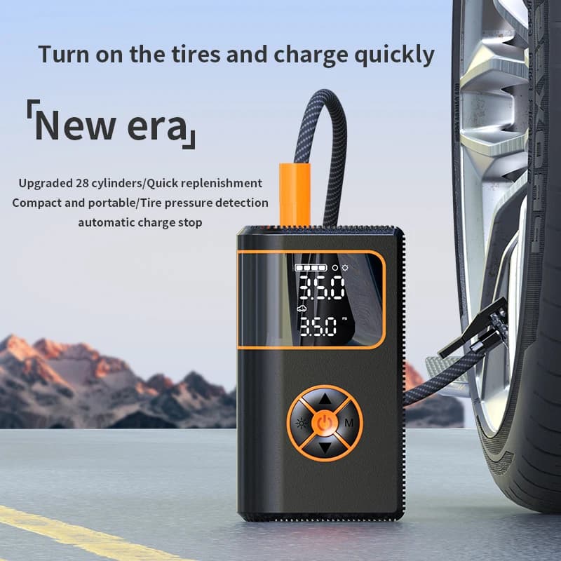 Avviatore d'Emergenza Portatile per Auto 28 Cilindri 6000mAh con Pompa d'Aria, Power Bank al Litio Ricaricabile, Illuminazione LED per Veicoli 150 PSI