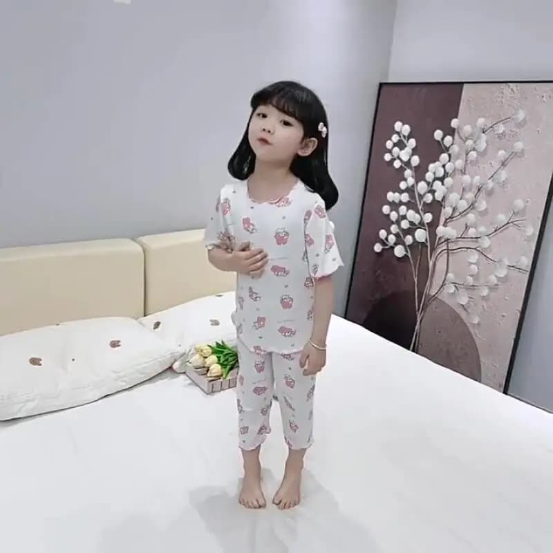 Pigiama per Bambina 2 Pezzi, Set Pigiama Estivo Nuovo Cartone Animato Carino Sottile per Casa, Abbigliamento Casual in Seta Ghiaccio per Bambini, Maniche Lunghe e Pantaloni