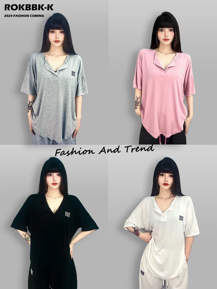 Loose Women's Hiphop Dance T-shirt Street Style Sportswear ROKBBK-K Polyester Cotton Blend Summer Casual Fashion Top