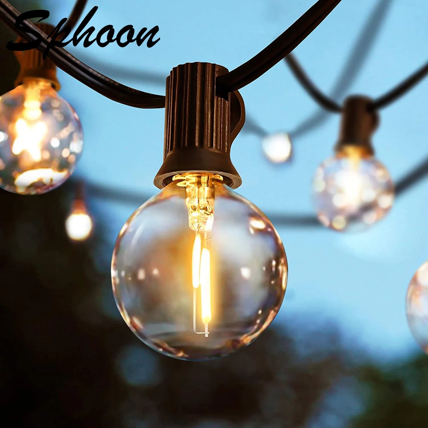 25FT 50FT G40 Fata Luci della stringa Lampadine in vetro trasparente per esterni Presa E12 Spina europea Dimmerabile Impermeabile Patio Luci decorative Catena