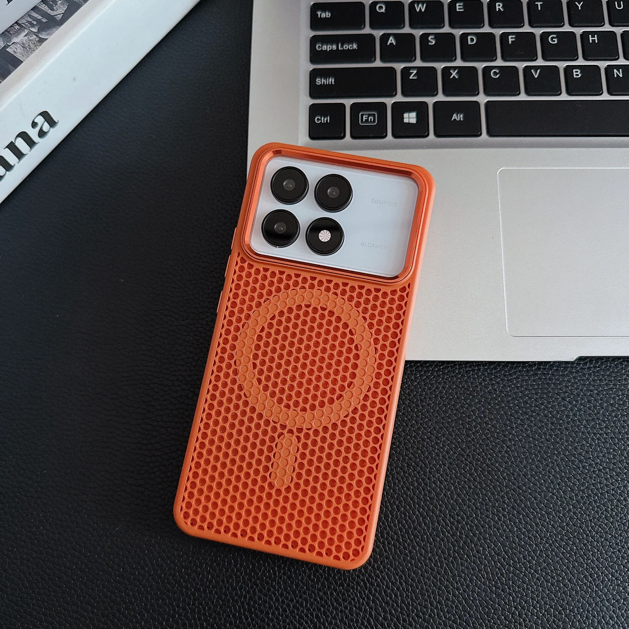 For Xiaomi Poco X6 Pro Magnetic Case Honeycomb Grid Heat Dissipation Alloy Camera Ring Wireless Charging Back Cover