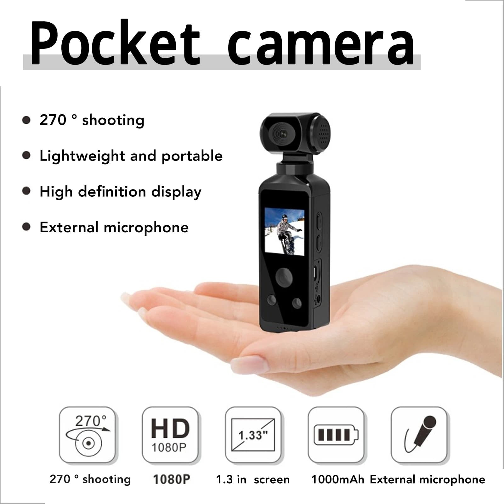 4K HD 270 ° Wifi anti-vibration rotating with microphone clip for outdoor riding, diving, shooting, outdoor action cam