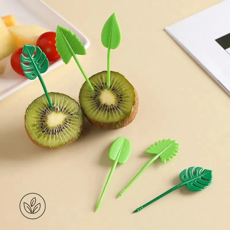 10 Pezzi Plettri di Frutta per Bambini Mini Creativo a Forma di Foglia Torta di Frutta Dessert Forchetta per Alimenti Lunch Box Accessori Universali