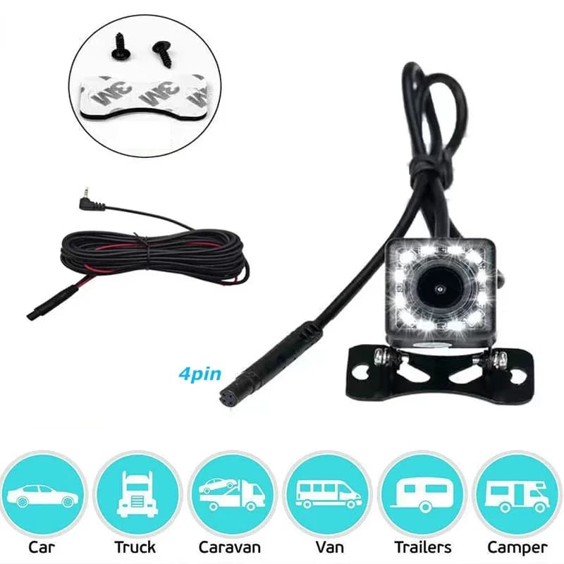 Telecamera per retromarcia per auto HD a 4 pin Videocamera per retromarcia per visione notturna a 12 LED Telecamera per parcheggio grandangolare da 170 gradi per accessori per auto