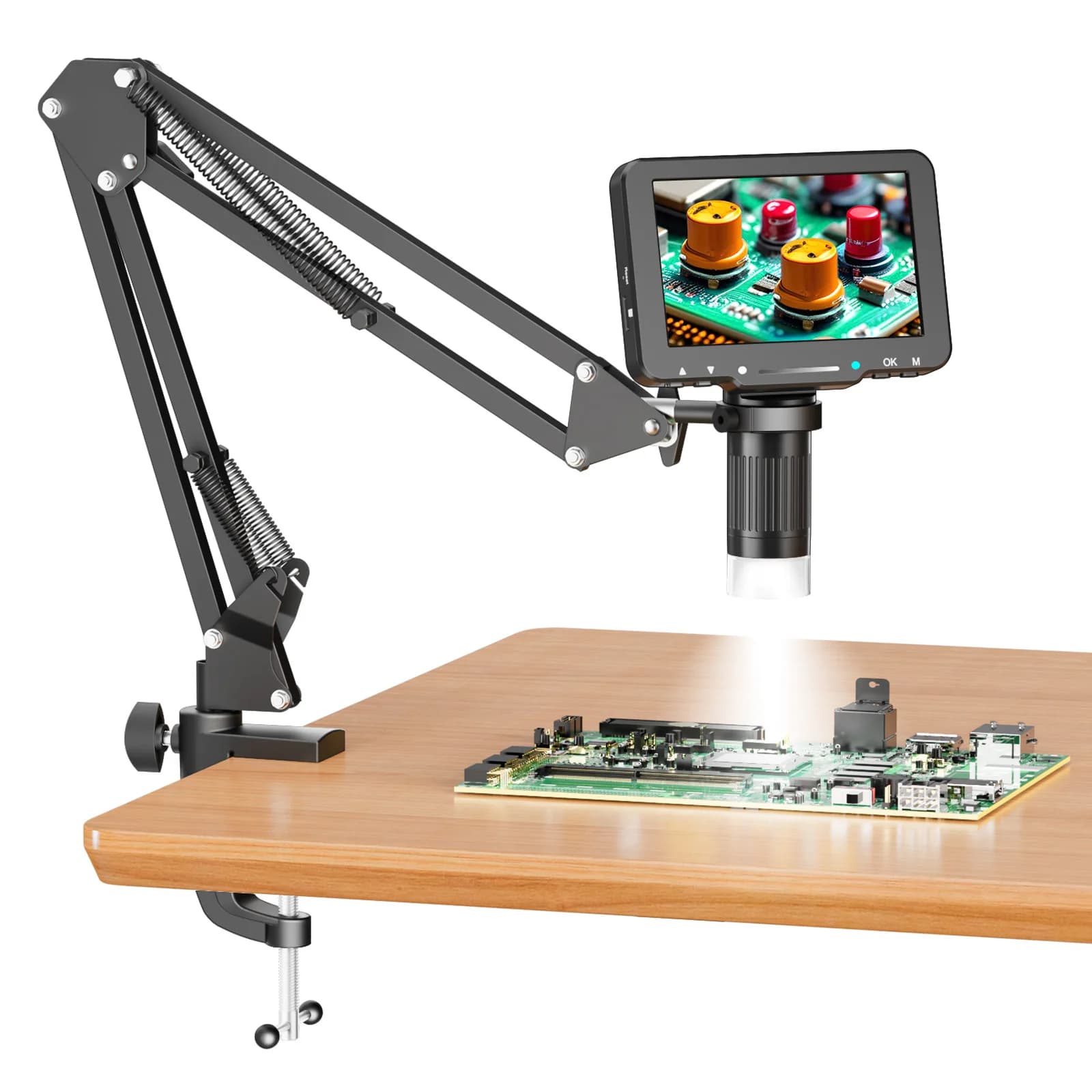 Flexible digital microscope with welding microscope with 5-inch IPS screen with flexible arm 1000X coin microscope for PCB, plants, coins