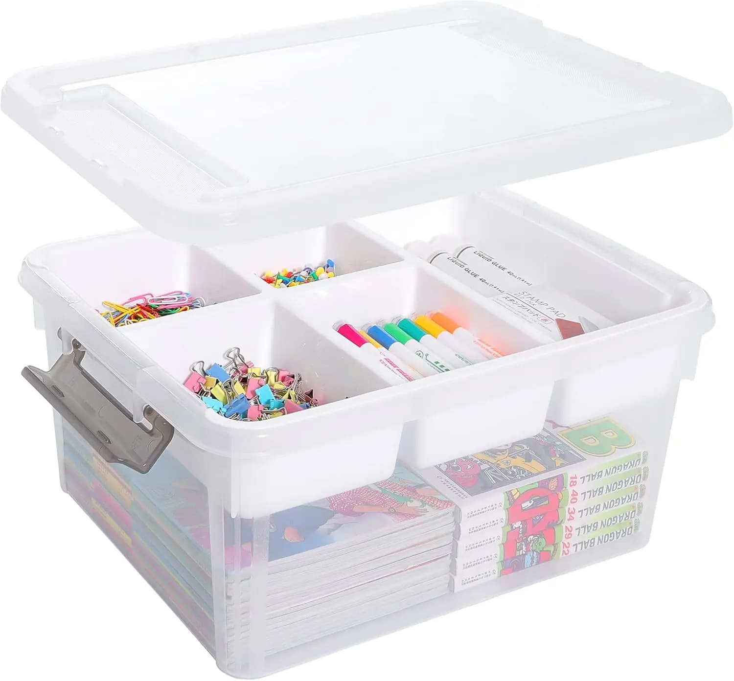 17 QT Transparent Plastic Box with Tray Removable to Organize Articles for Crafts, Tools, Beads, Sewing and Play-Doh