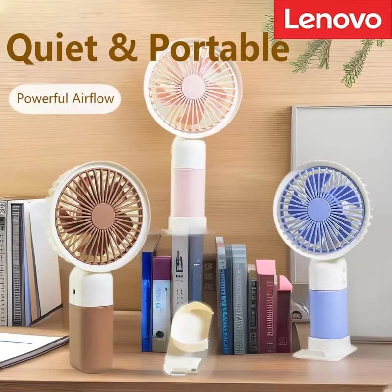 Lenovo 2026 Nuovo Ventilatore Portatile Mini da Scrivania per Ufficio, Studenti, Dormitorio, Ricarica USB, Silenzioso, Piccolo Ventilatore Elettrico