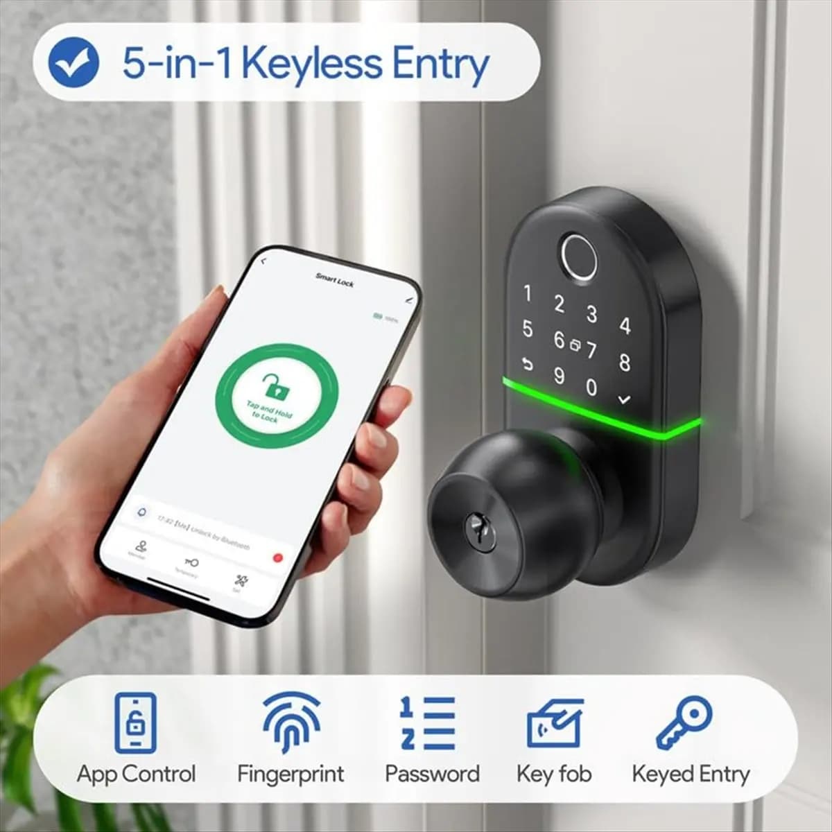 Serratura intelligente con manopola, serratura con maniglia, manopola elettronica con impronta digitale per porta d'ingresso, genera codice di accesso da remoto