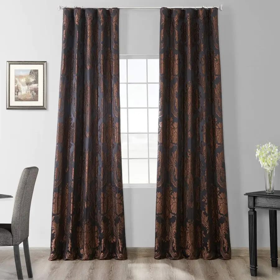 Design Damask Curtains for Interior Decoration, Length 213 cm, Dark Curtains in Fin Silk, 1 Panel, 127x213 cm
