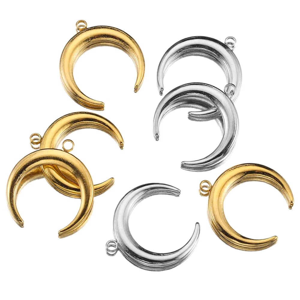 5 ciondoli in acciaio inossidabile placcati in oro con ciondolo a forma di mezzaluna da 20 mm per la creazione di gioielli, accessori per braccialetti, collane fai da te