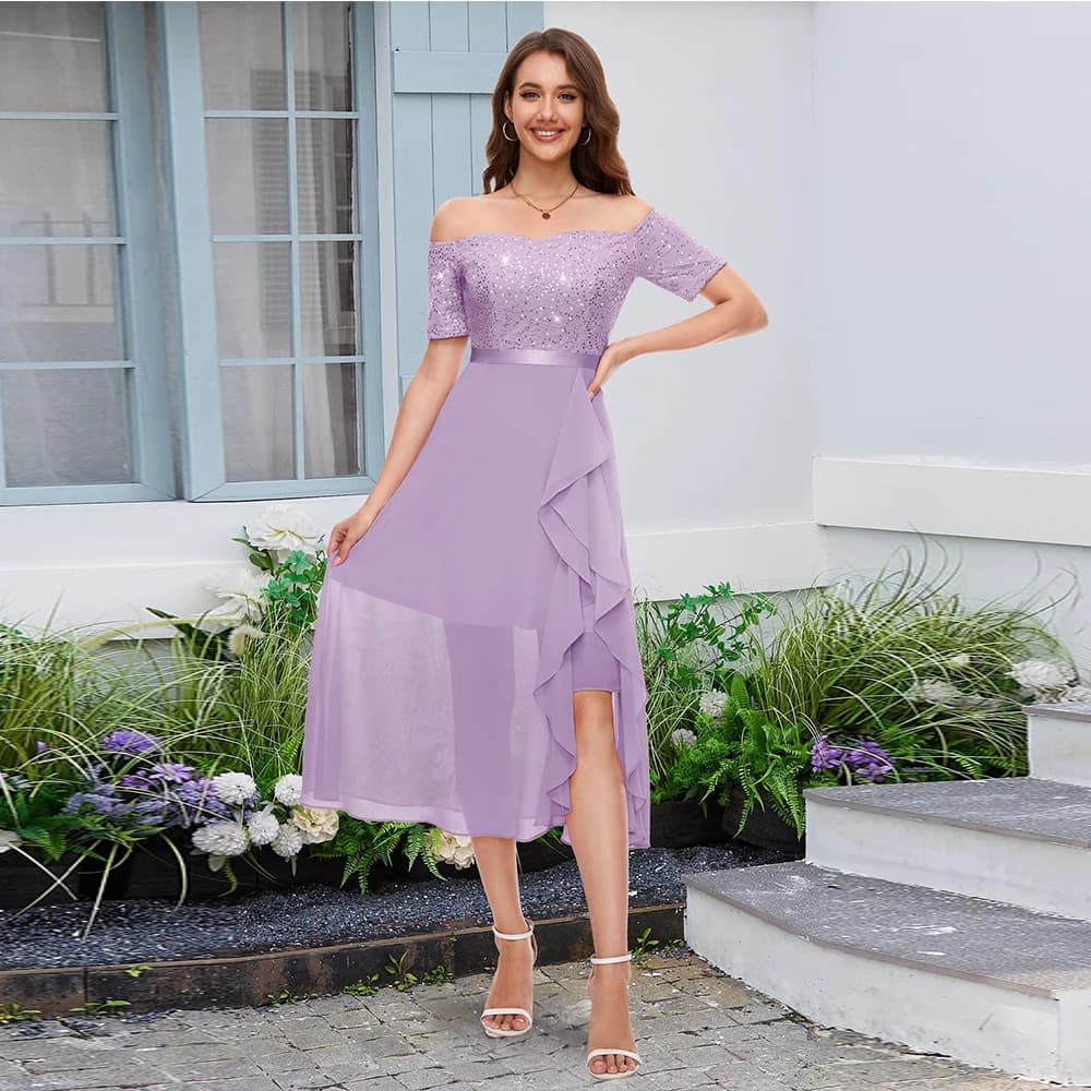 Customized Exquisite Mother of The Bride Dresses Sequin Formal Party Dress Off Shoulder Wedding Cocktail Midi Evening Dress 2025