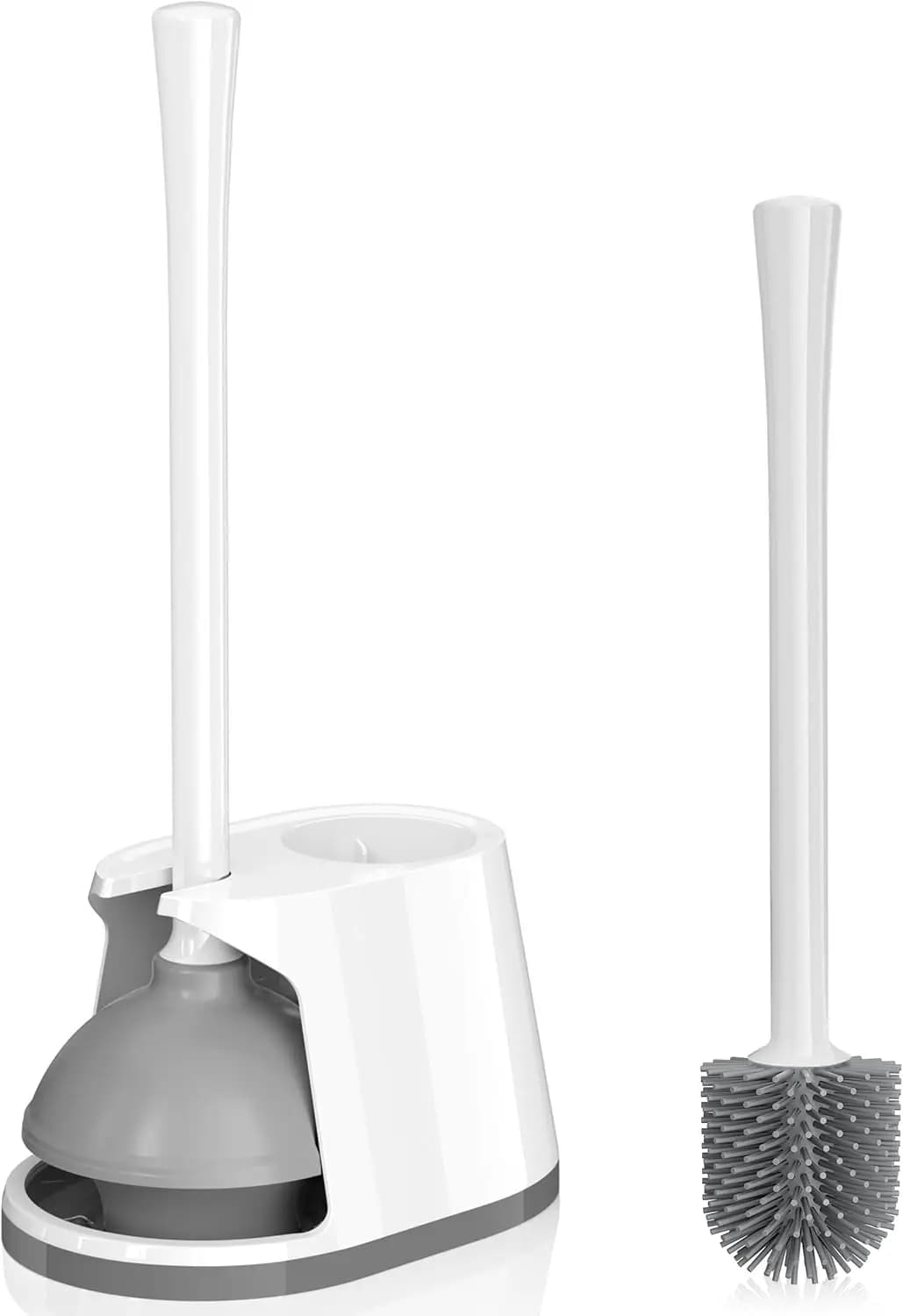 Set di sturalavandini e spazzole per WC con spazzola in silicone, sturalavandini resistente e supporto ventilato per la pulizia profonda del bagno
