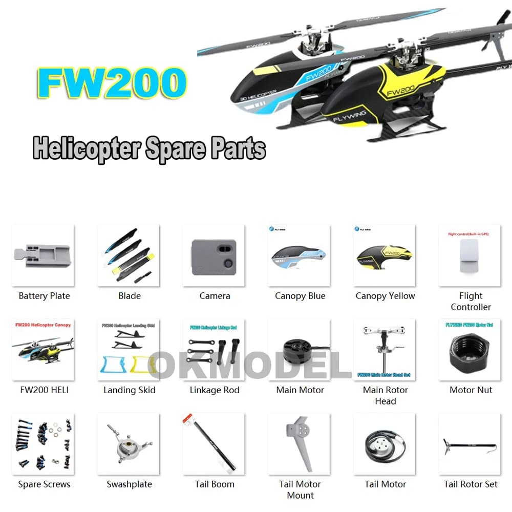 FLYWING FW200 Parti dell'elicottero RC Batteria originale di fabbrica Piastra di installazione Lama di coda Albero principale Parti della cinghia Sostituzione perfetta