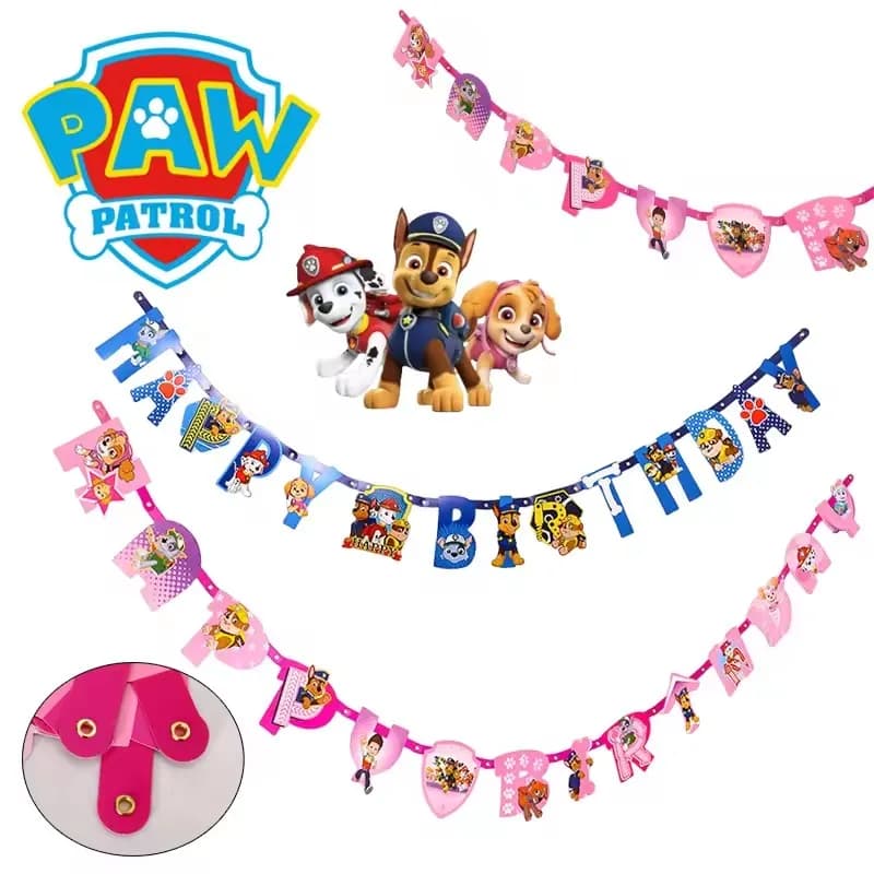 Paw Patrol Serie a tema Bandierine di compleanno Bambini Baby Banner per feste fai da te Decorazione Ragazzi Ragazze Forniture per feste Decorazioni da appendere