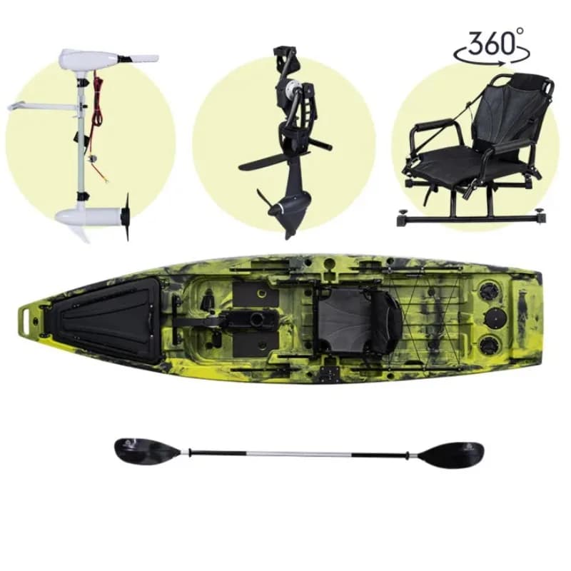 Canoa da paddle con motore per kayak a pedale da pesca di lusso da 3,81 m per tour River con scafo in HDPE/PE per adulti