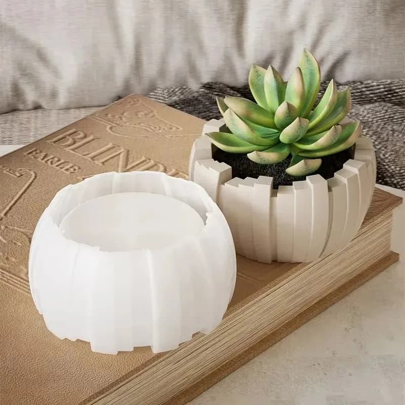 1PCS Silicone Candle Mold DIY Fence Irregular Vertical Stripe Epoxy Resin Storage Bowl Gypsum Candle Cup Succulent Flower Pot