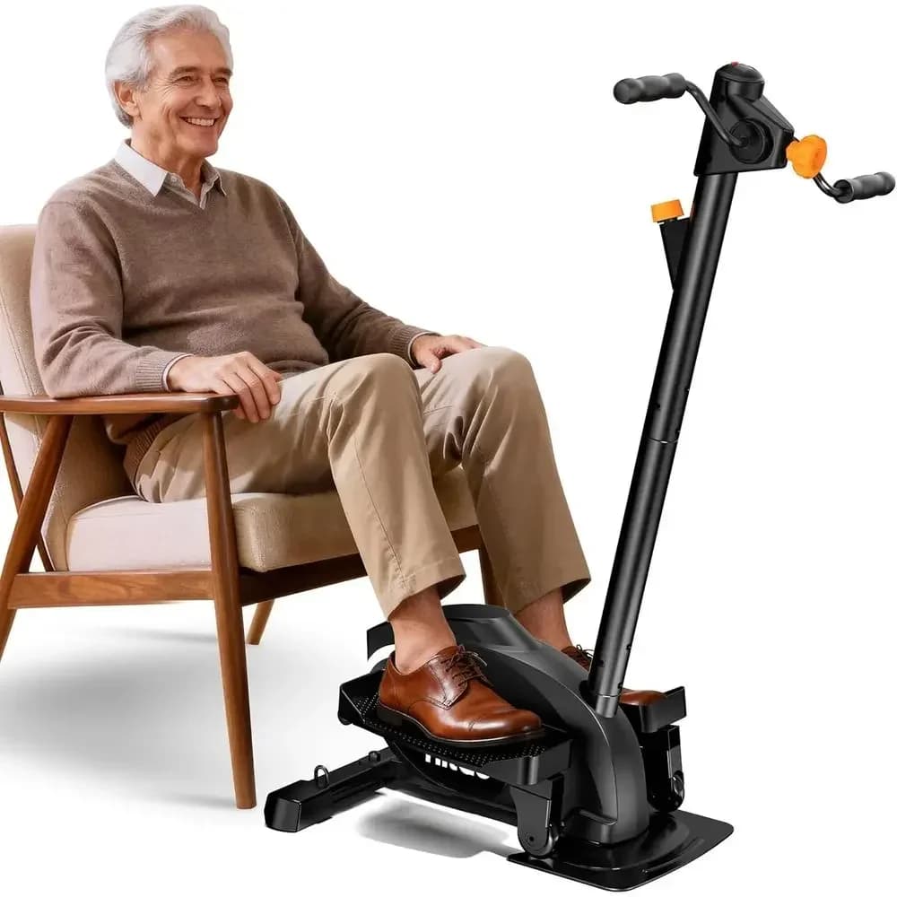 Cyclette ellittica compatta 3-in-1 con manubri, bande di resistenza, tensione magnetica regolabile e display LCD per uso portatile