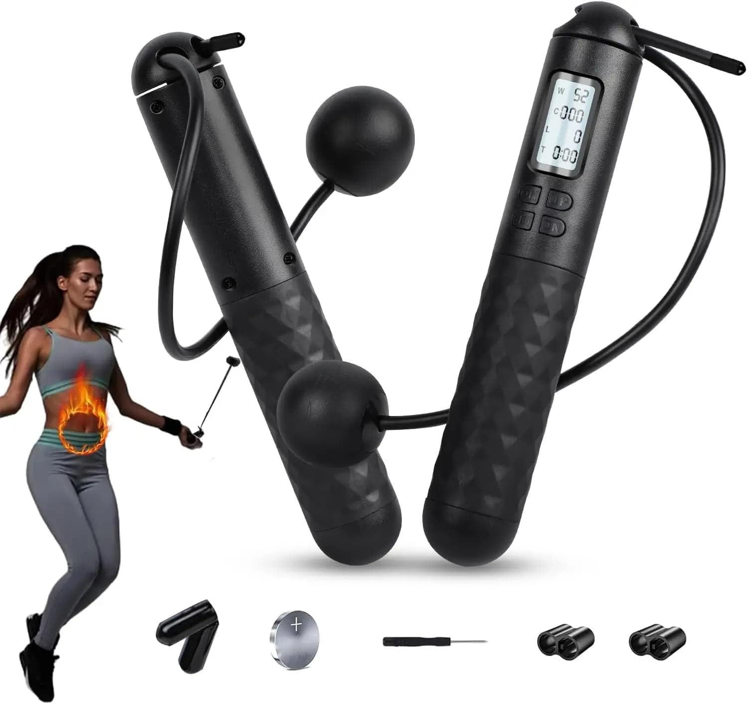Corda per Saltare Senza Fili con Contatore, Corda per Saltare Digitale Regolabile, con Pesi per Bruciare Calorie e Allenamento Fitness