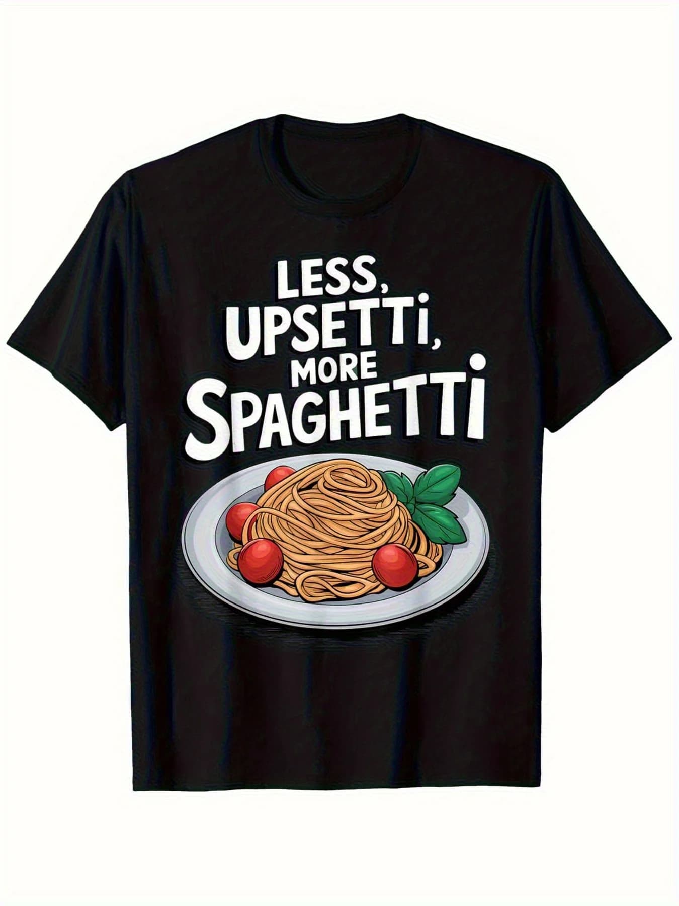 T-shirt da uomo - Stampa divertente con scritta "Eat Less Noodles, Eat More Pasta" a tema cucina italiana, traspirante e confortevole, girocollo a maniche corte