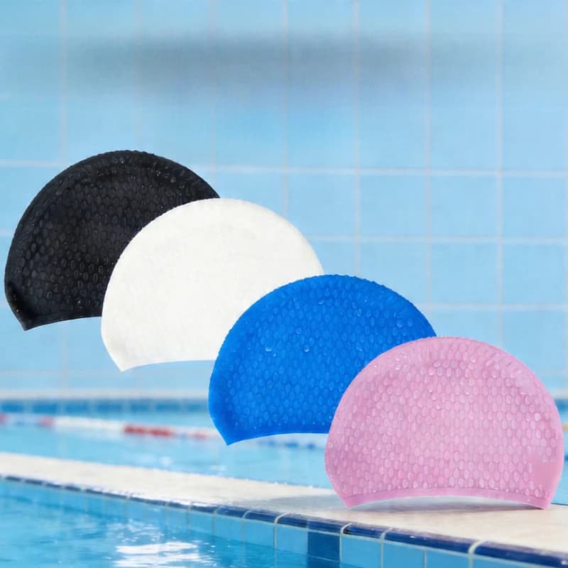 Cuffie da Nuoto in Silicone Ispessite e Allargate a Goccia d'Acqua per Uomo e Donna, Cuffie da Nuoto Impermeabili in Silicone per Capelli Lunghi da Donna