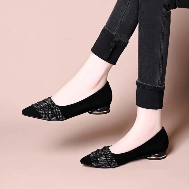 Scarpe da Donna Slip-On con Punta Affusolata e Tacco Basso, Mocassini con Apertura Bassa, Tomaia in PU Scamosciato, Suola Piatta in Gomma, Scarpe Comode per Camminare